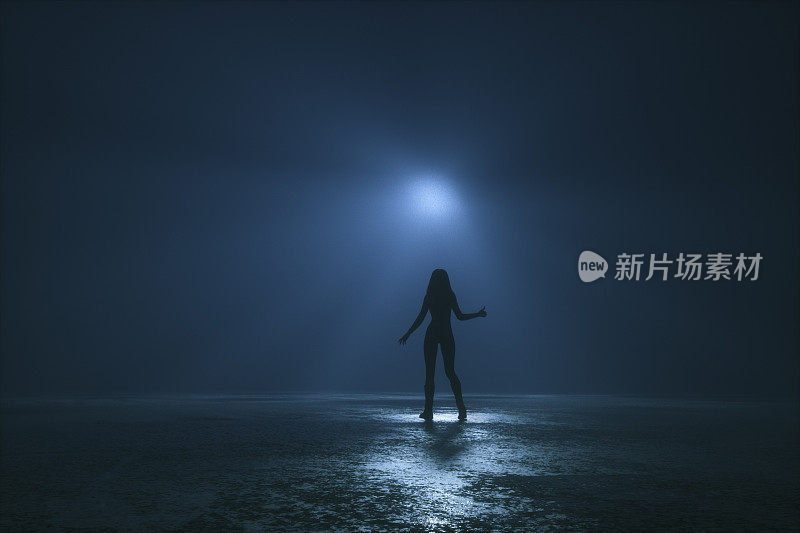 Woman hitchhiking ufo at night